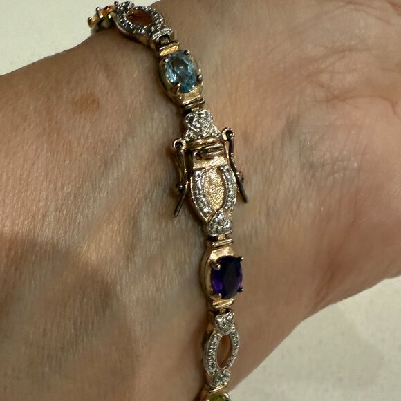 Vintage Sterling Silver and Gemstone Tennis Bracelet - Picture 5 of 9